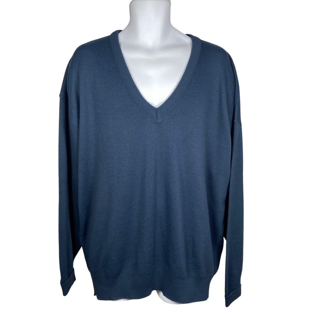 Harbor Bay V Neck Sweater Mens Size 3XLT Long Sleeve Acrylic Blue Made in USA